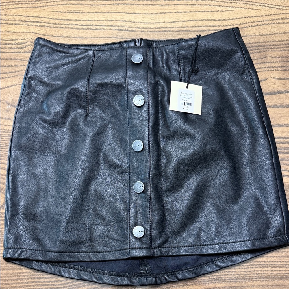 Francescas Black Faux Leather Button Front Mini Skirt Youth 14 - Picture 1 of 9